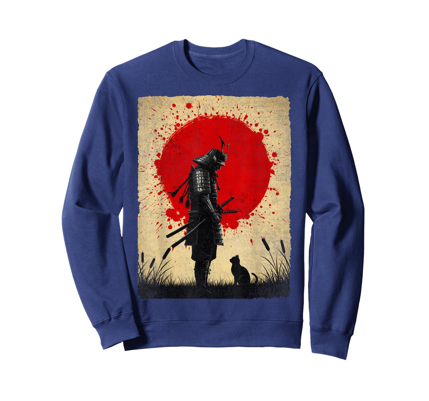Japanese Warrior Art Samurai Black Cat Vintage Fighter Retro T-Shirt