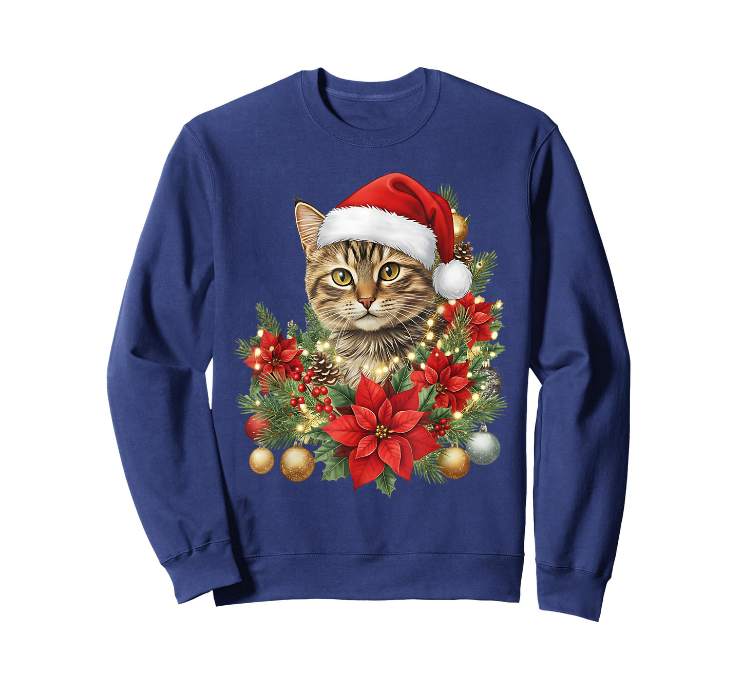 Cat Christmas Flowers Holiday Santa Cat Lover Xmas Pajamas T-Shirt