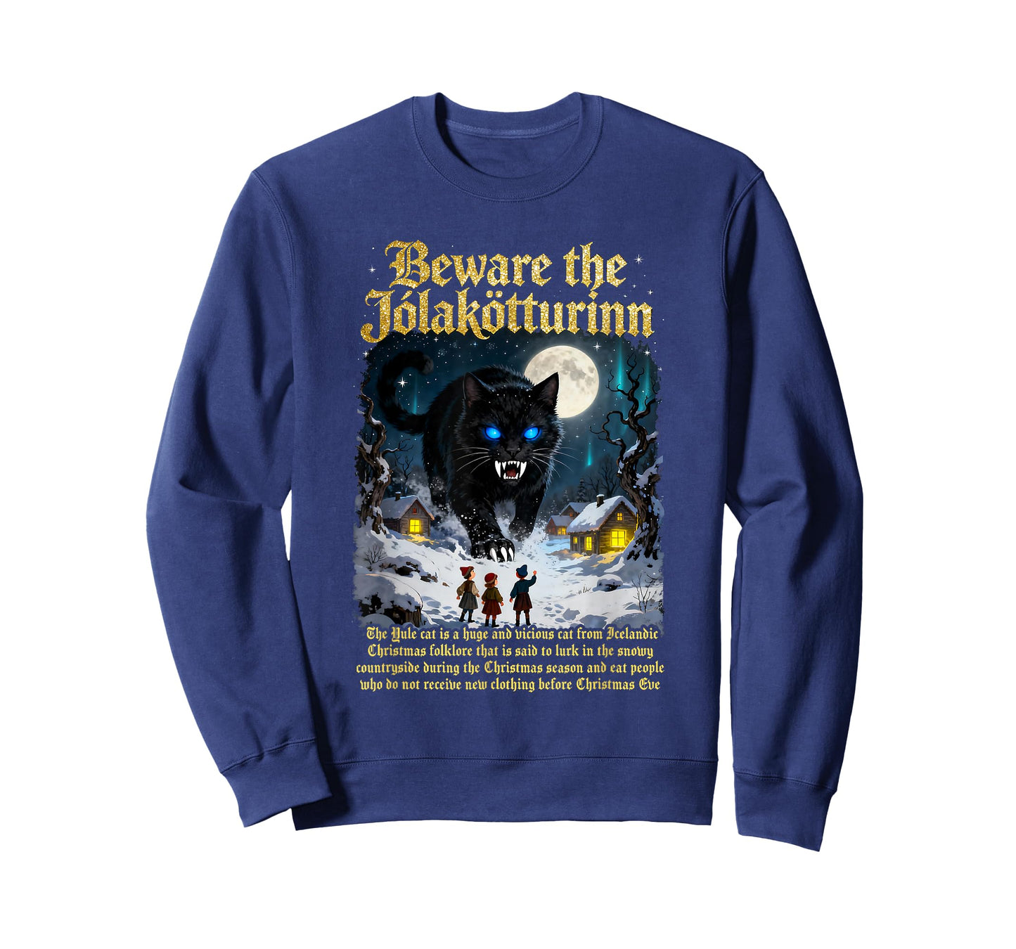 Icelandic Vintage Beware Jolakotturinn Yule Cat Christmas T-Shirt