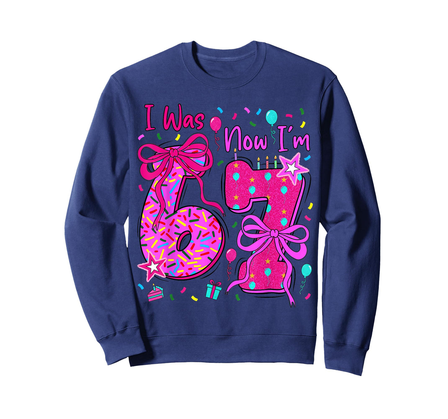 7th Birthday Girl I was 6 Now I'm 7 Year Old Girl Birthday T-Shirt