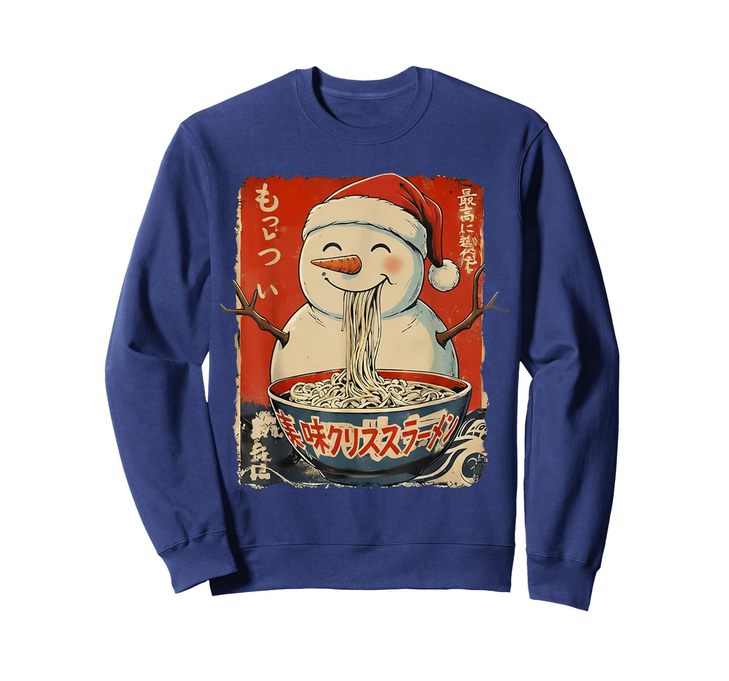 Snowman Eating Ramen Noodles Ukiyo-e Inspired Christmas T-Shirt