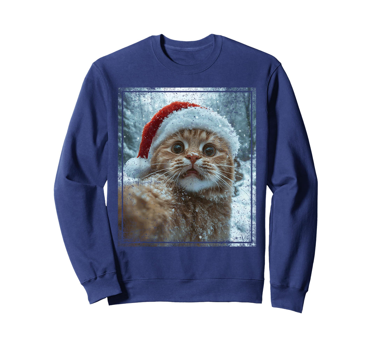 Funny Christmas Cat Selfie Santa Hat Design T-Shirt