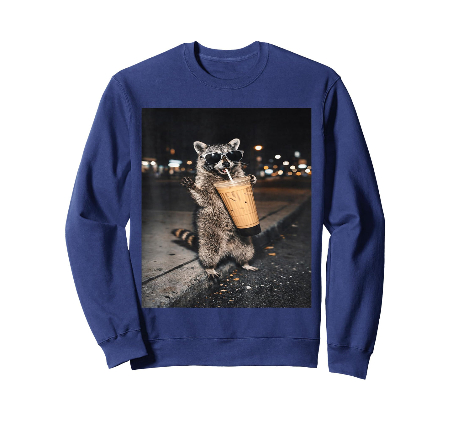Raccoon Drinking Iced Coffee Funny for Men, Women, and Kids T-Shirt