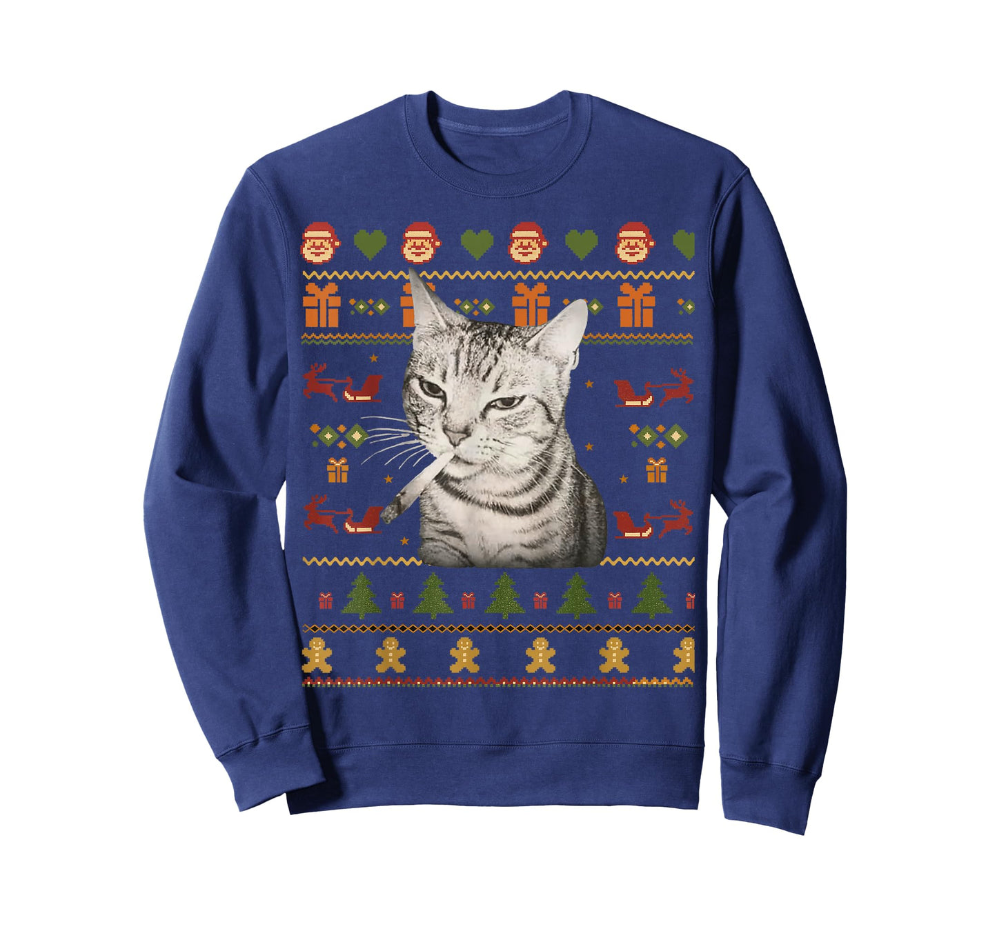 Funny Smoking Cat Meme Christmas Ugly Sweaters for Men T-Shirt