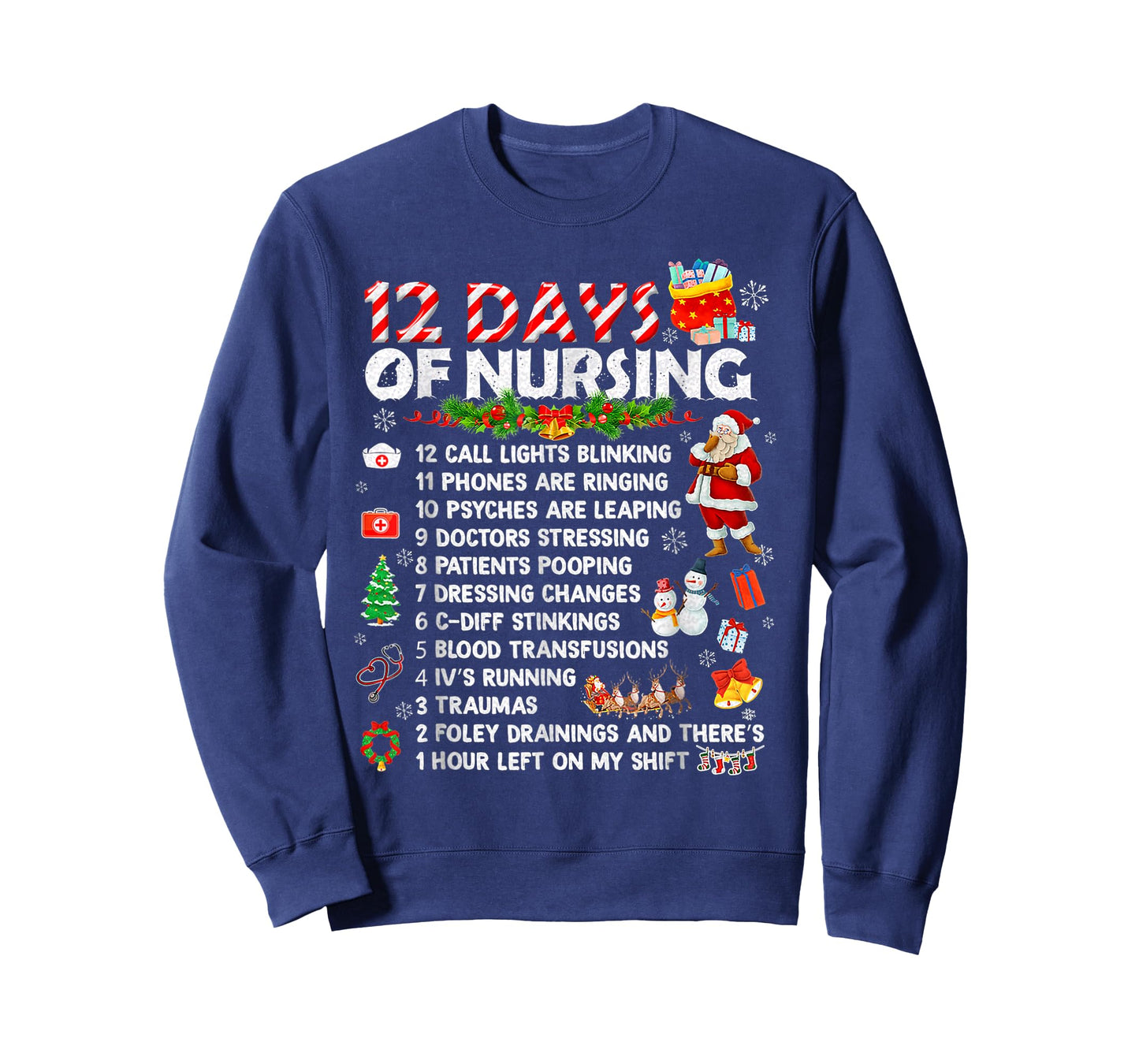 Nurses Merry Christmas Funny 12 Days of Nursing Xmas Women T-Shirt