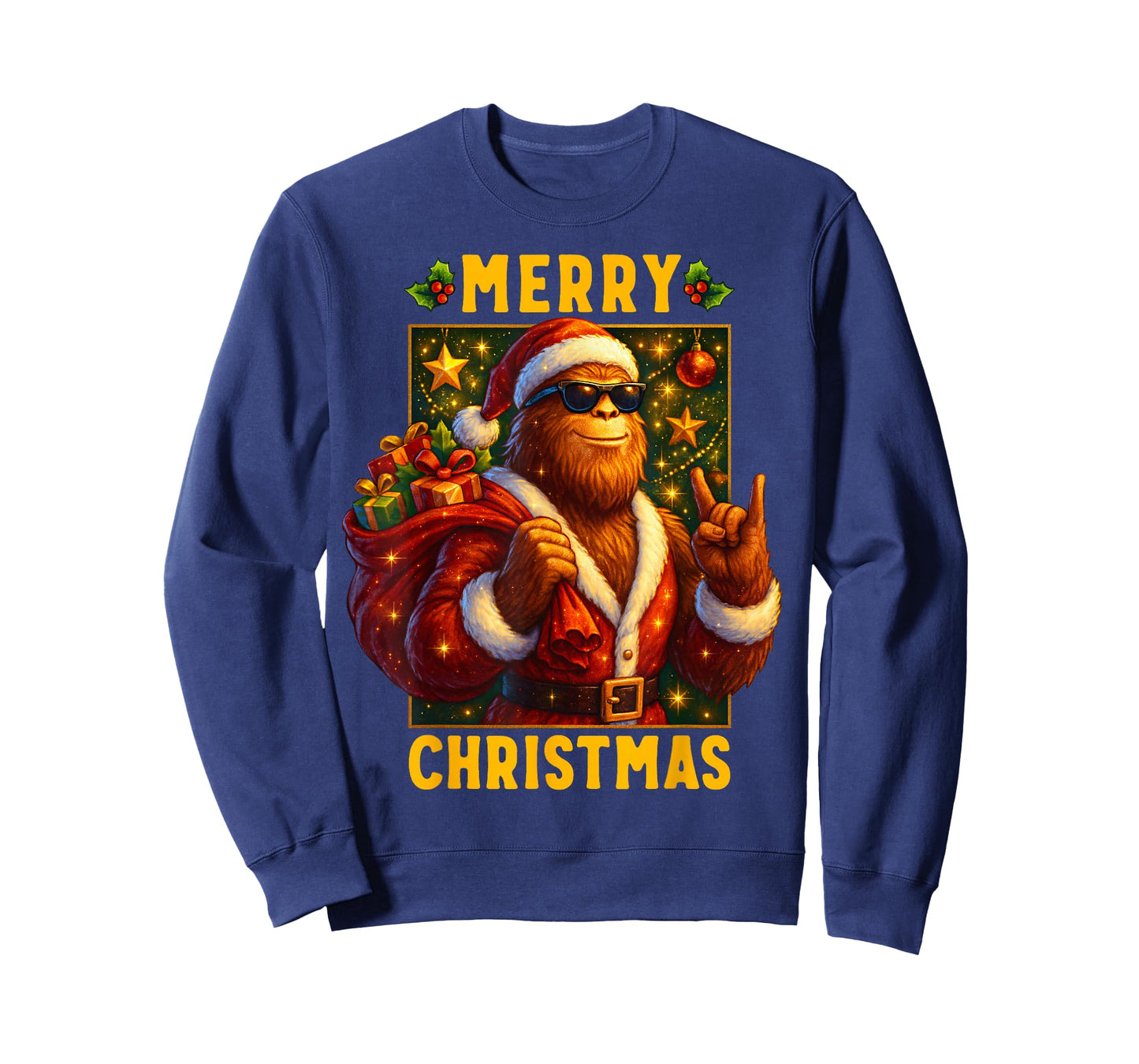Retro Merry Christmas Santa Bigfoot Sasquatch Funny Xmas T-Shirt