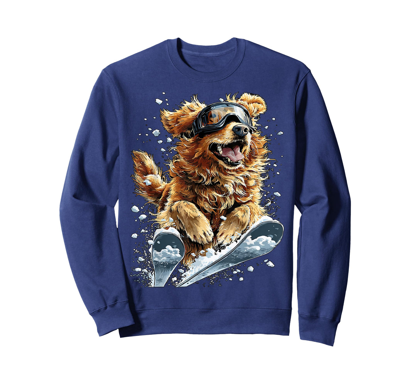Skiing Golden Retriever in Snow Snowflakes Snowy Winter Dog T-Shirt