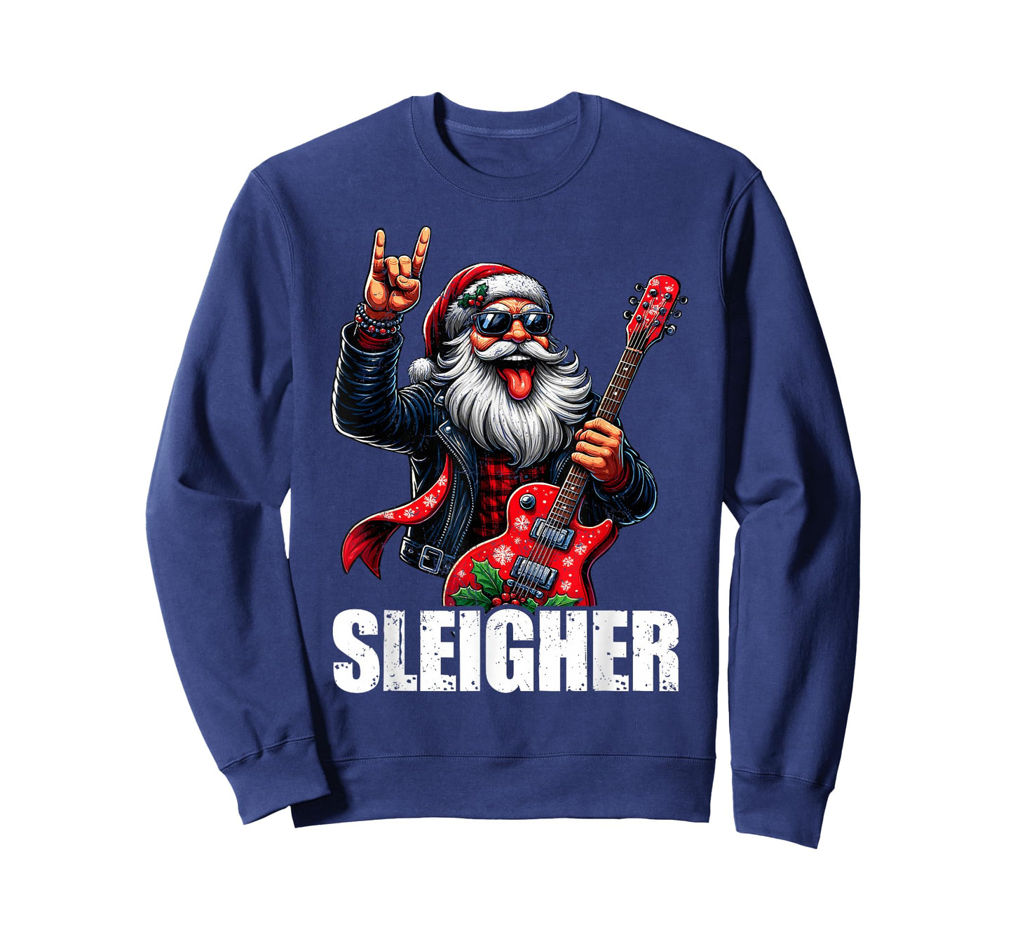 Sleigher Vintage Santa Guitar Rock On Christmas Xmas Men T-Shirt