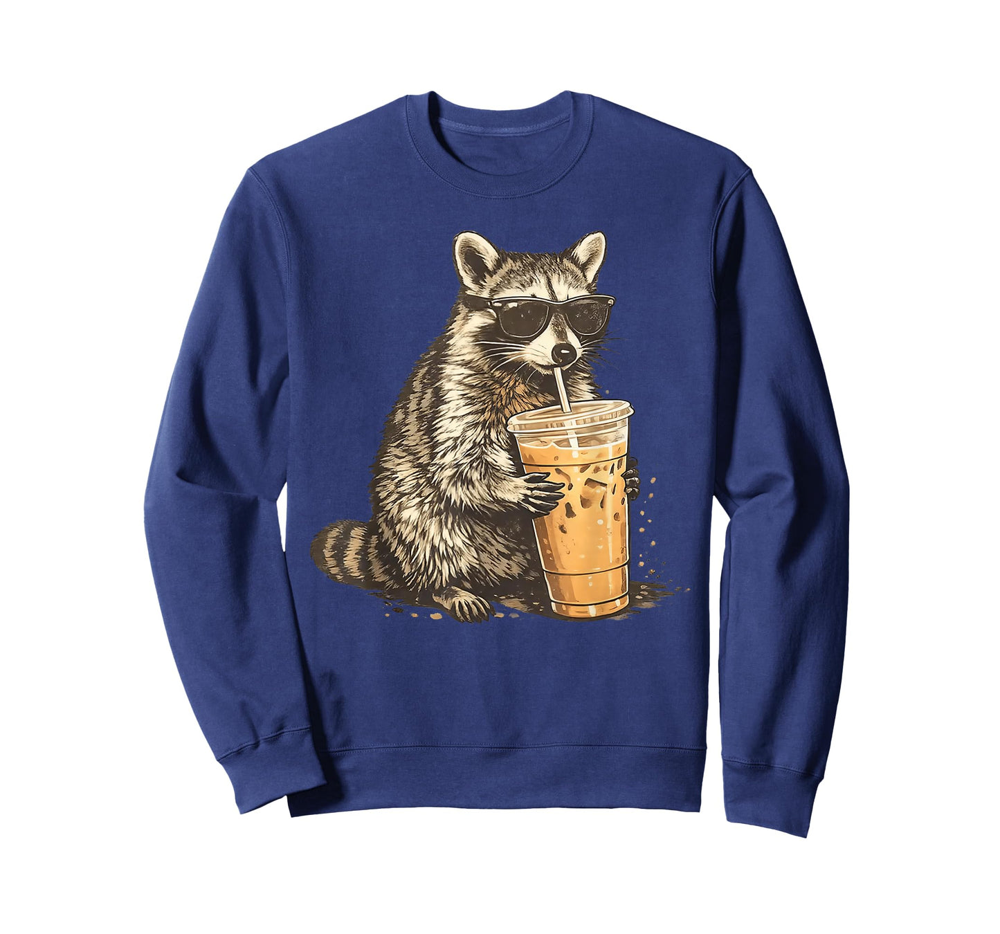 Funny Raccoon Drinking Iced Coffee Animal Meme Men Women T-Shirt
