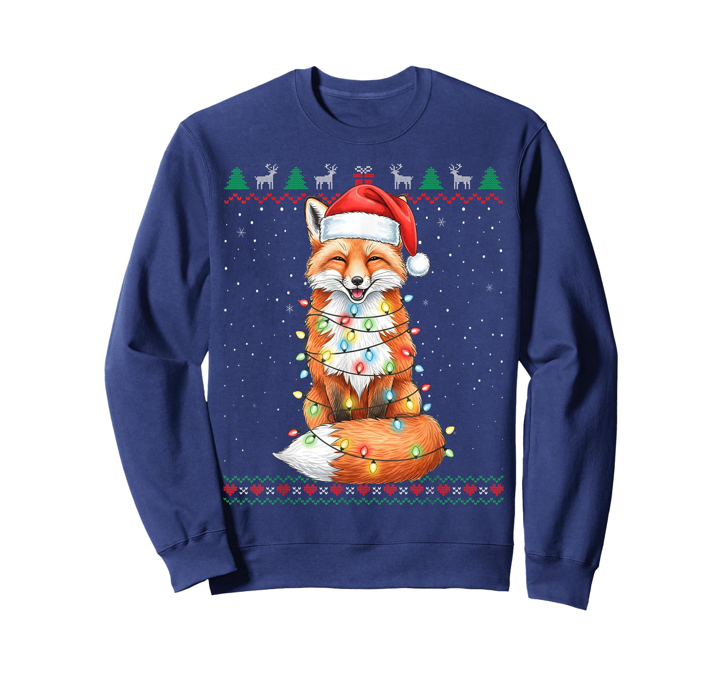 Cute Fox Christmas Lights Santa Hat Ugly Sweater T-Shirt