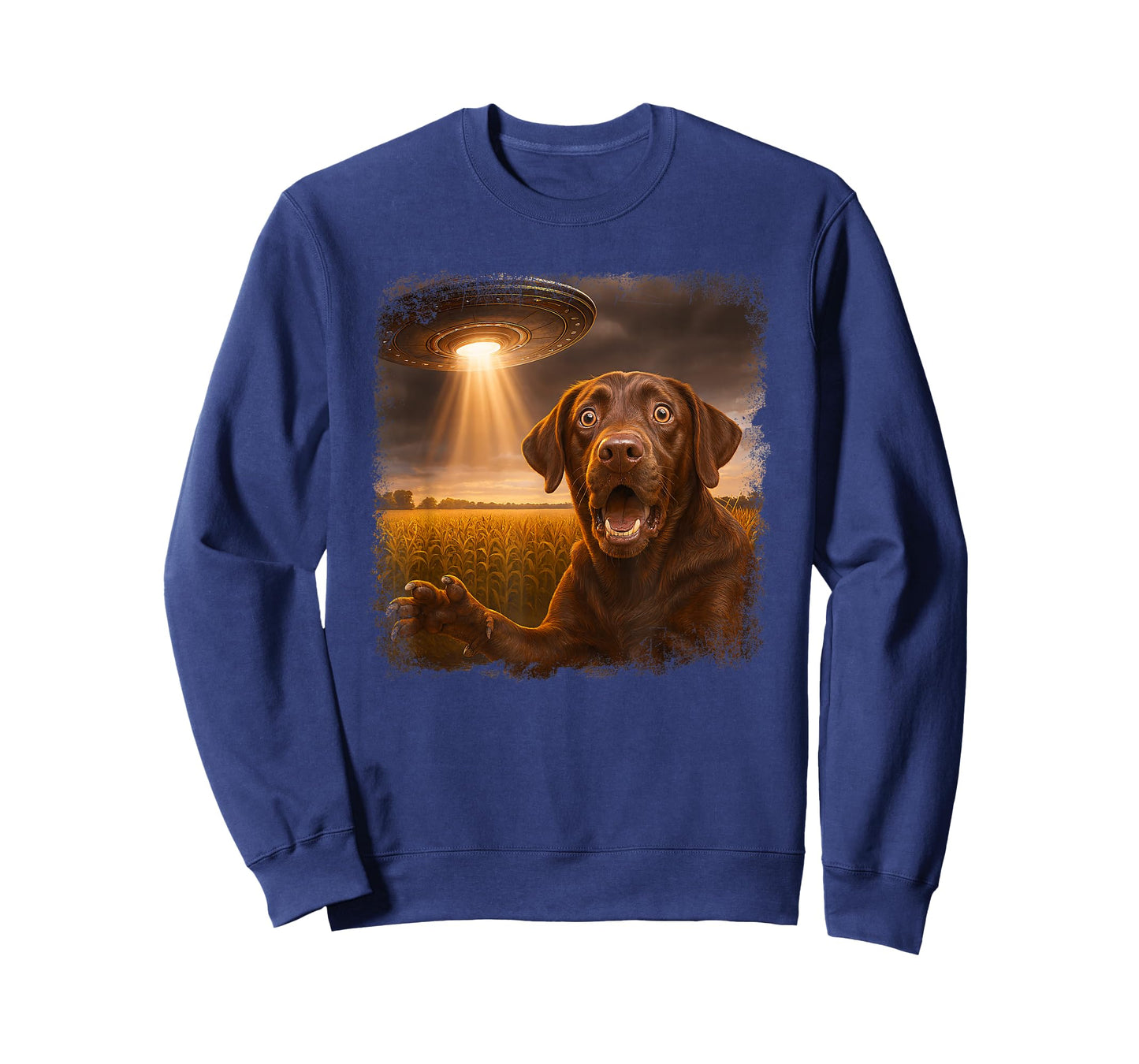 Distressed Black Labrador UFO Selfie Funny Alien Dog Novelty T-Shirt