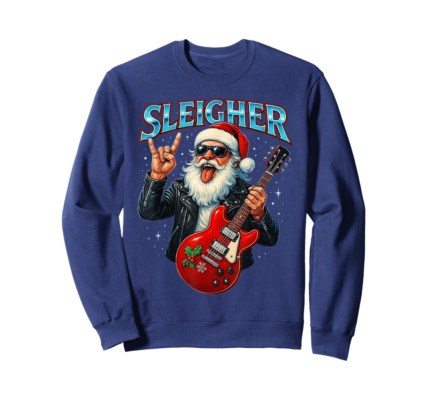 Sleigher Rock Santa Funny Metal Christmas Design T-Shirt