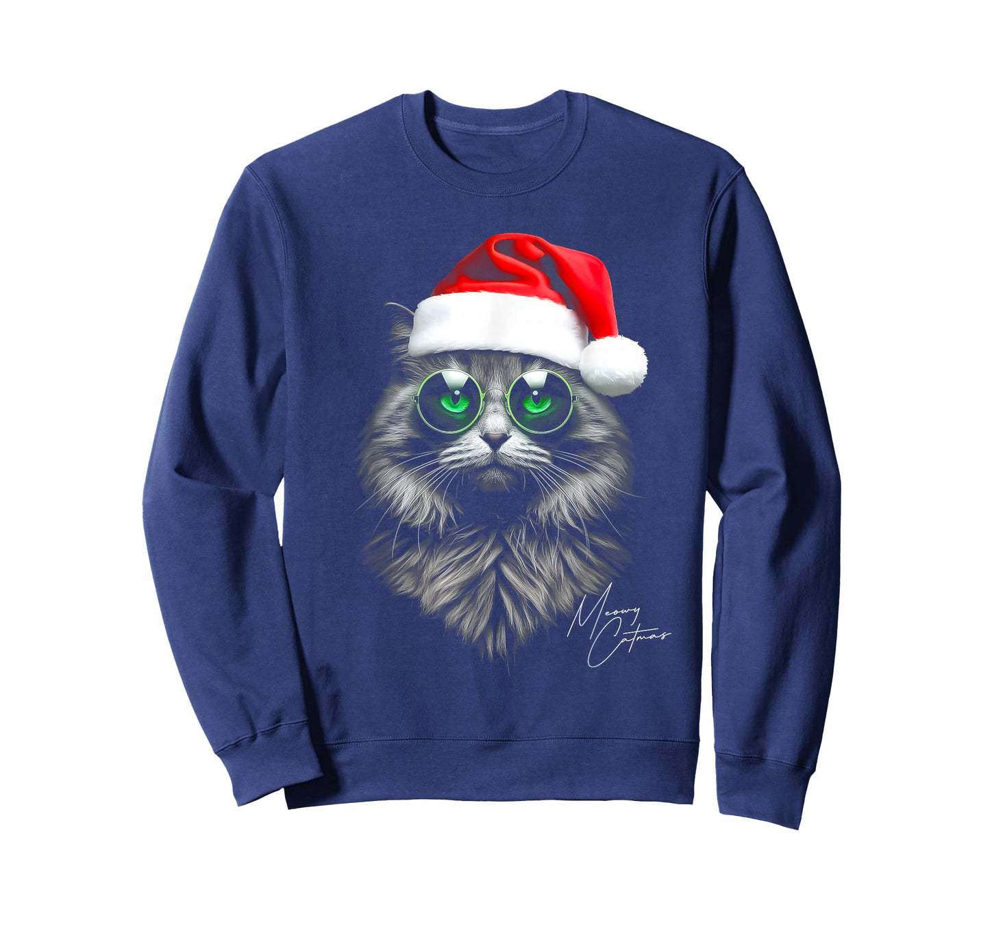 Meowy Catmas Funny Cool Xmas Cat Santa Hat Graphic Holidays T-Shirt