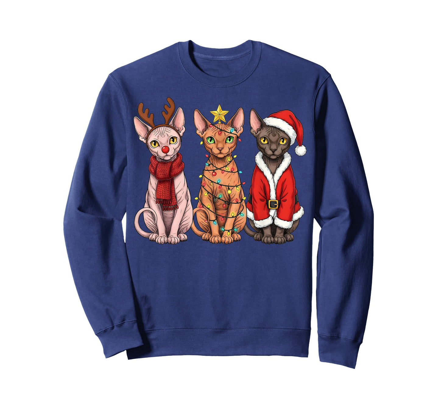 Retro Christmas Sphynx Cat Santa Reindeer T-Shirt