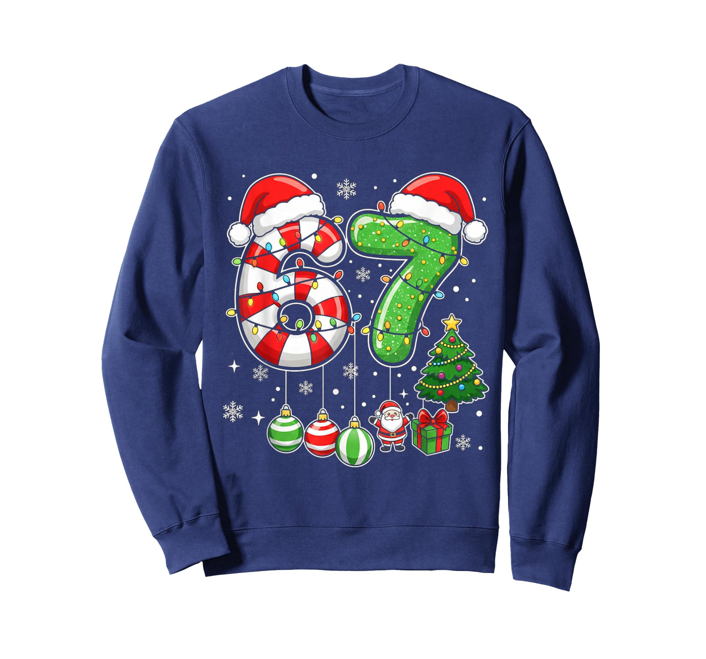 Funny Six Seven 67 Christmas Candy Cane Santa 6 7 Meme T-Shirt