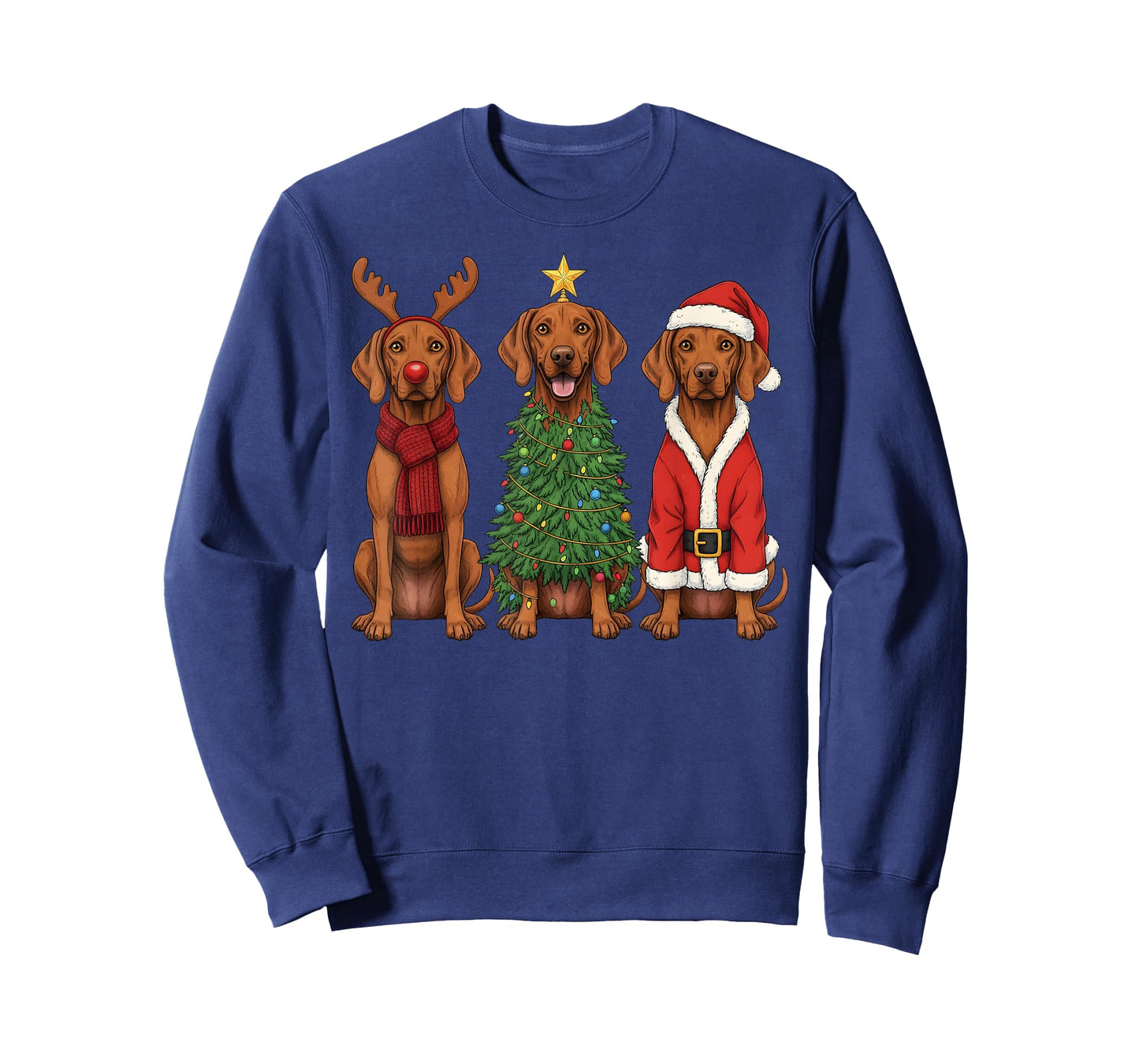 Retro Christmas Vizsla Santa Reindeer Dog Lover T-Shirt