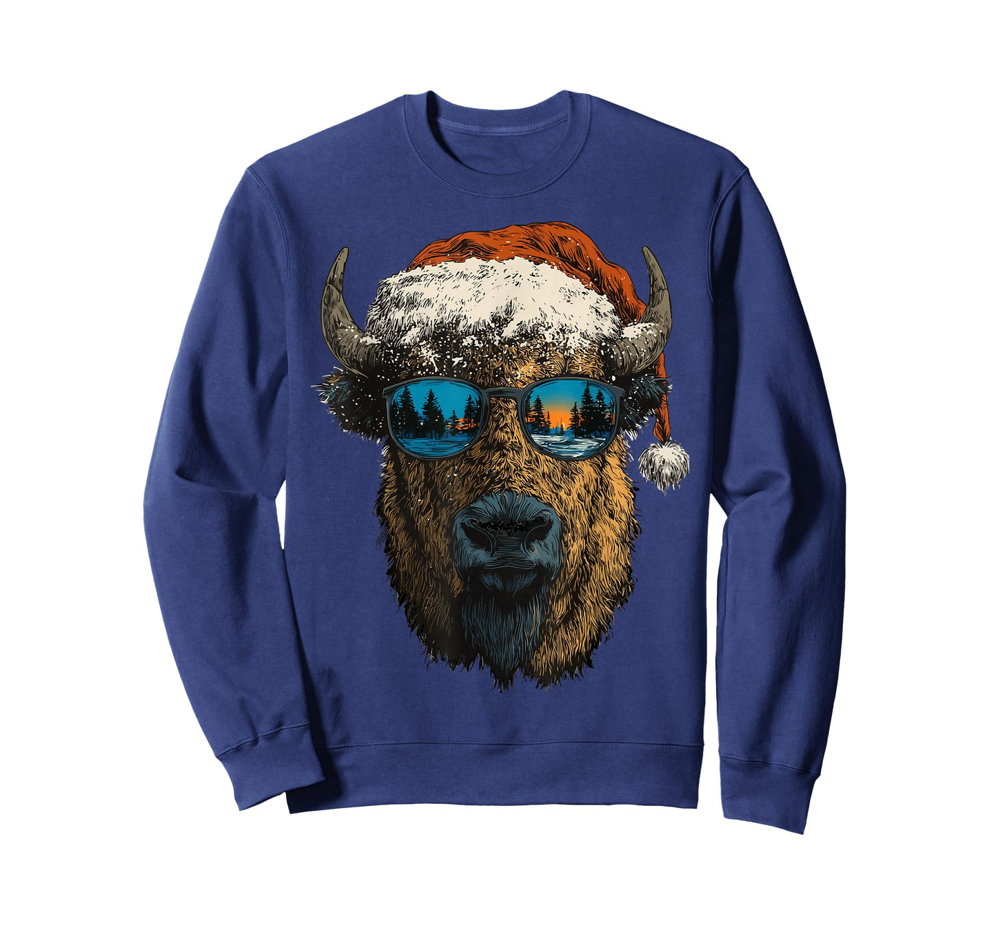Bison with Sunglasses Snow Santa Hat Snowy Christmas Animal T-Shirt