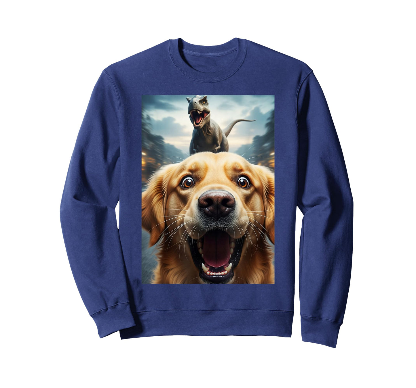 Funny Golden Retriever Dog Selfie with T-Rex Women Men Kids T-Shirt