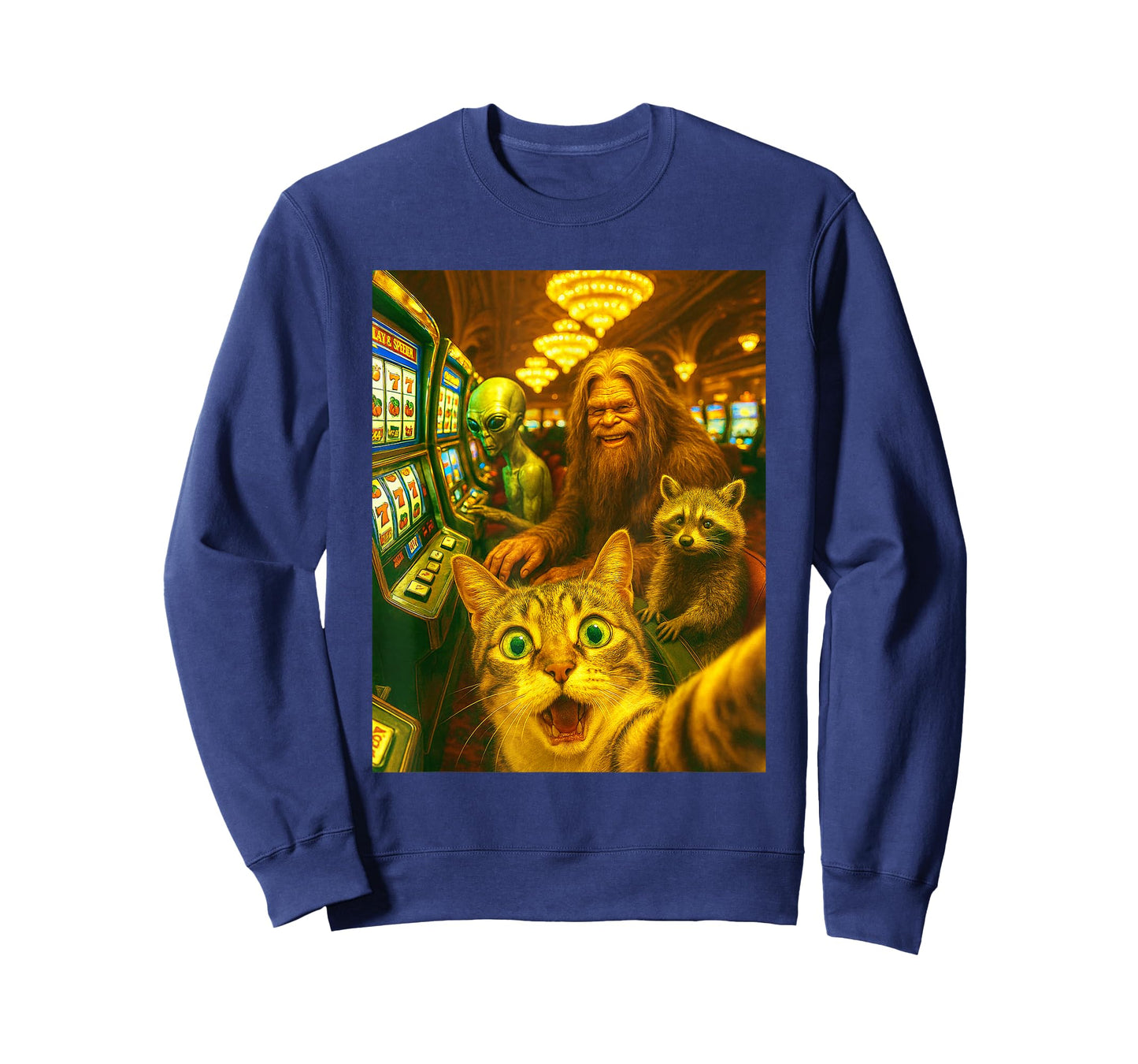 Cat Alien Bigfoot Casino Slot Machine Selfie Funny Gambling T-Shirt