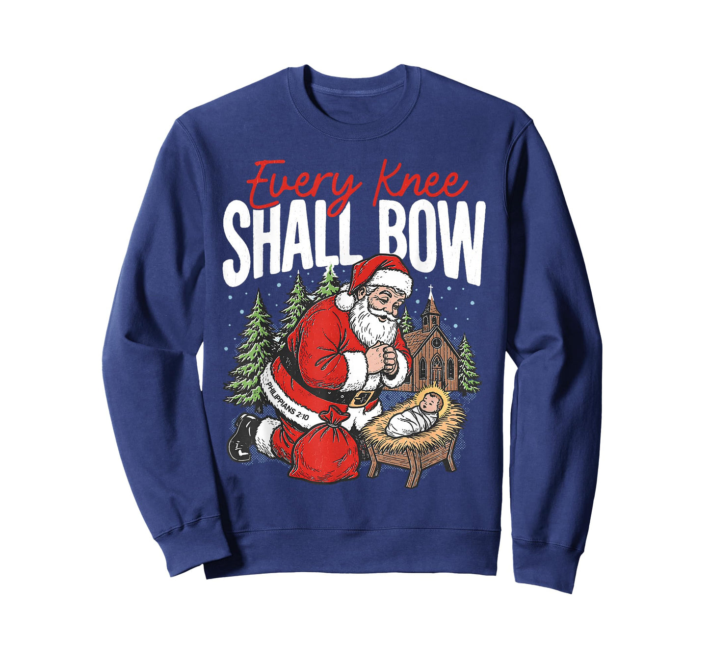 Every Knee Shall Bow Kneeling Santa Baby Jesus Nativity T-Shirt