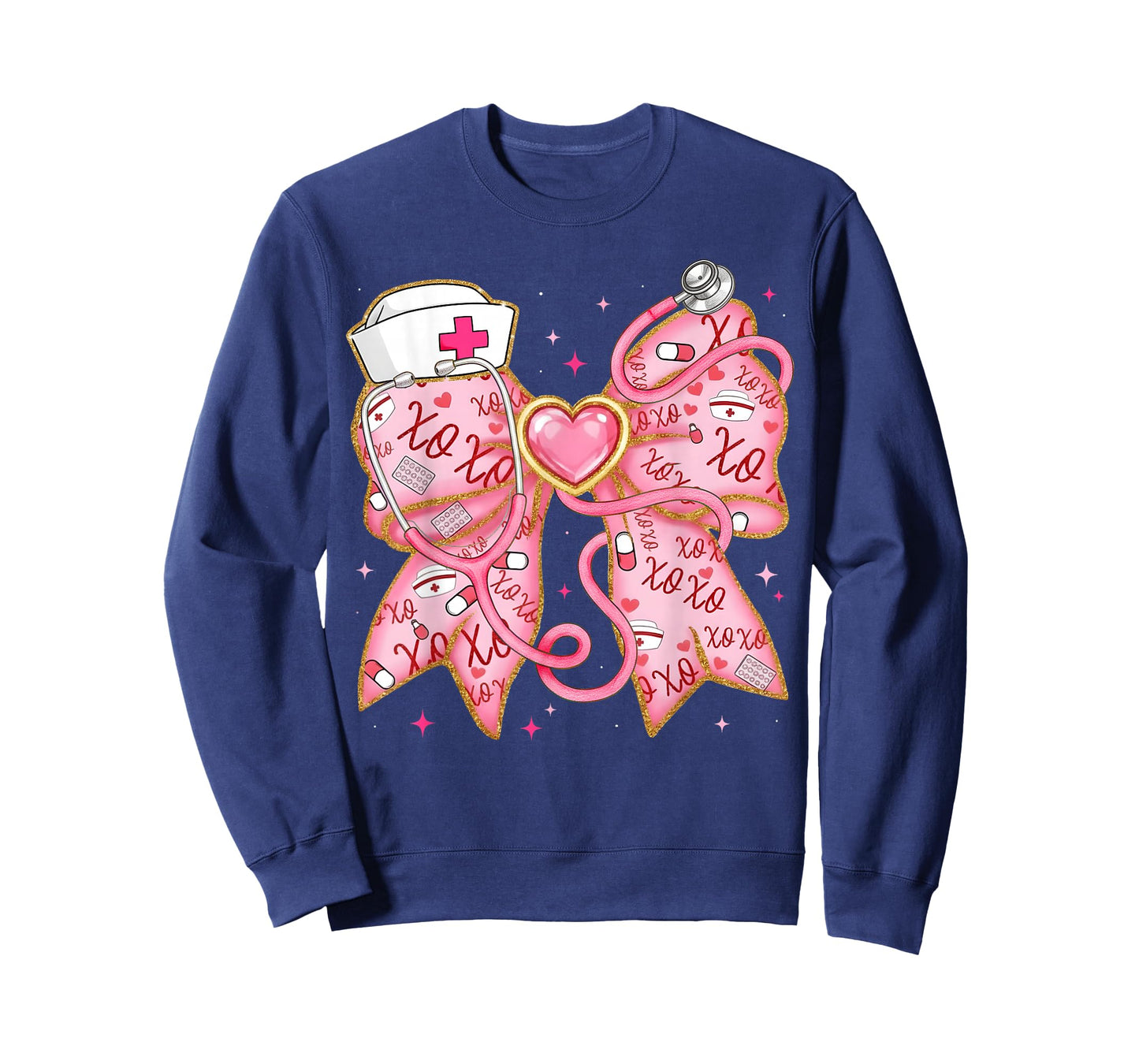 Coquette Bow XOXO Nurse Stethoscope Pink Valentine Men Women T-Shirt