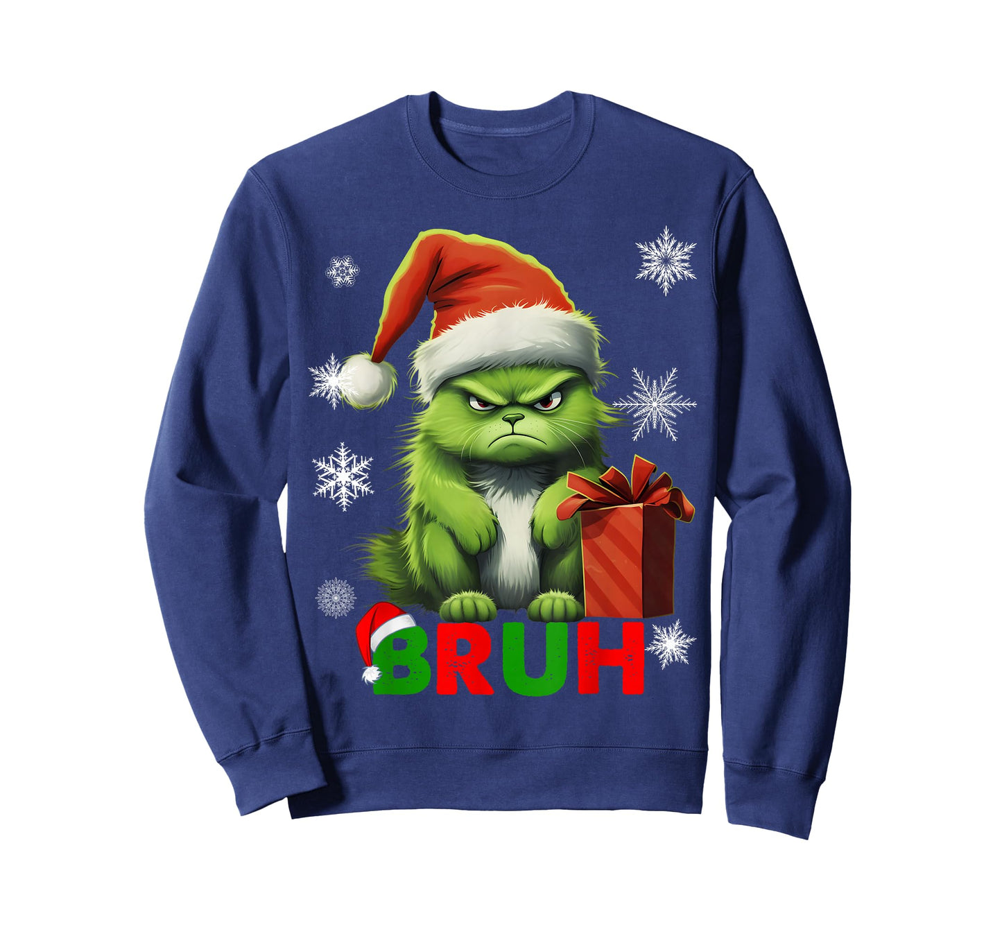 Cat Christmas Bruh Funny Xmas Y2K Meowy Cat Lovers Santa Hat T-Shirt