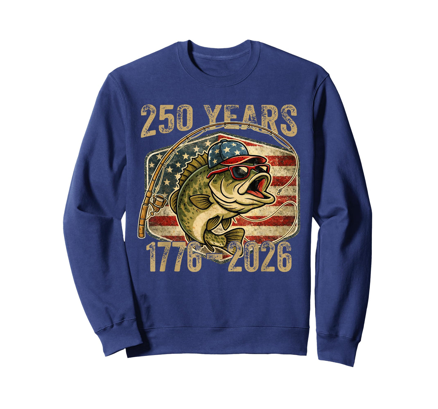 250 Years 1776-2026 Bass Fishing American 250th Anniversary T-Shirt