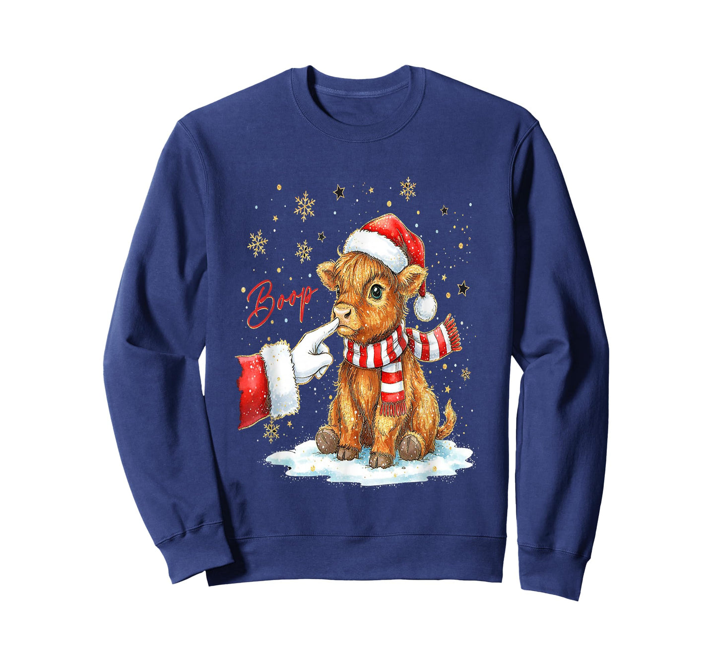 Santa Farmer Funny Western Hand Boop Christmas Highland Cow T-Shirt