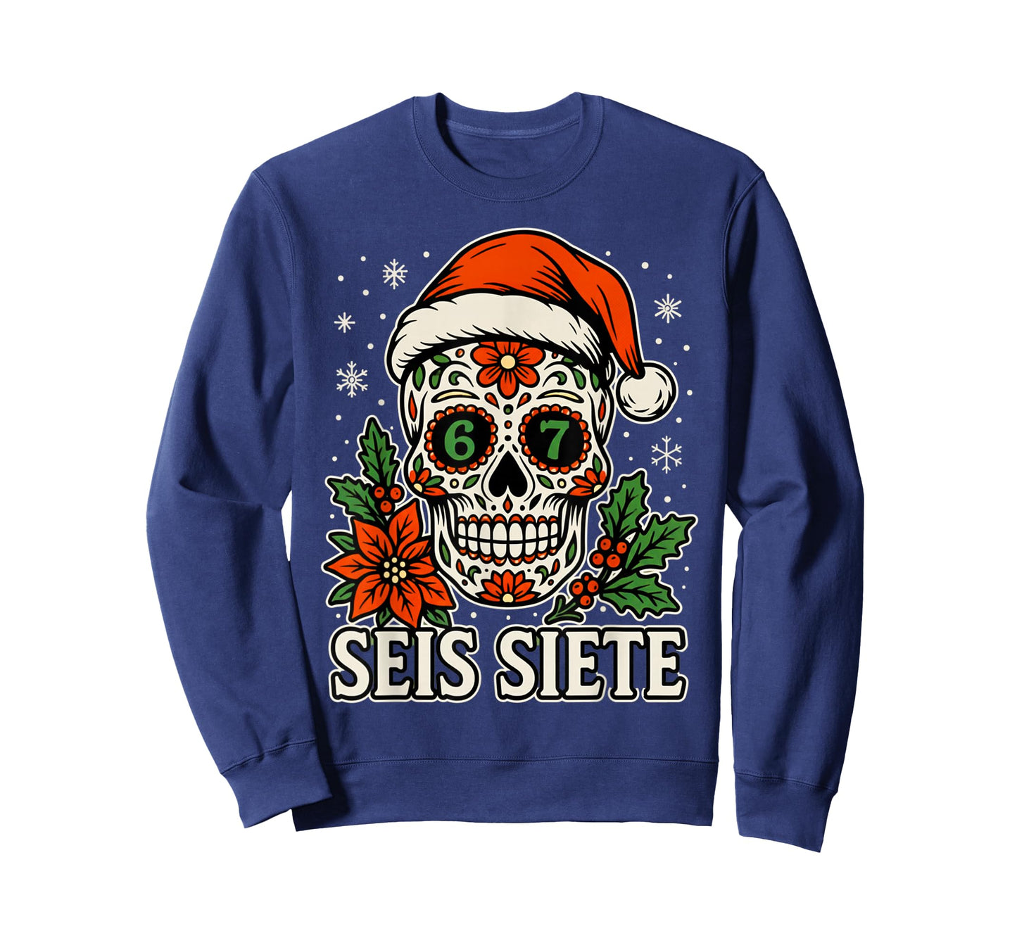 Christmas SEIS Siete Mexican Los Muertos Sugar Skull 67 Xmas T-Shirt