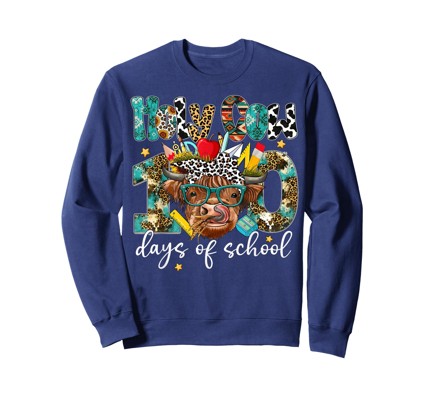 Cute Highland Cow Holy Cow 100 Days of School Teachers Kids T-Shirt
