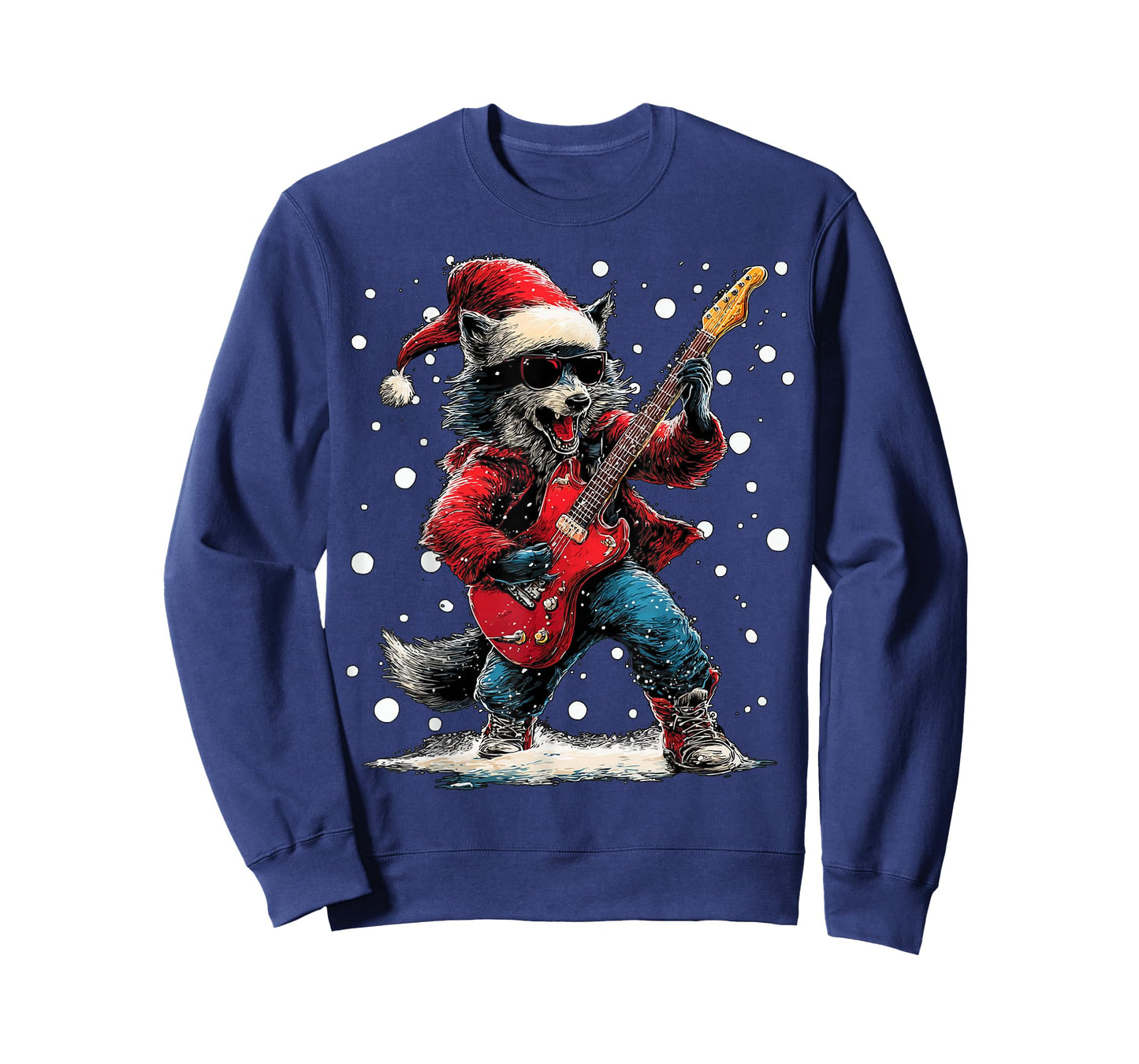 Christmas Wolf Playing Guitar Funny Musician Animal Music T-Shirt