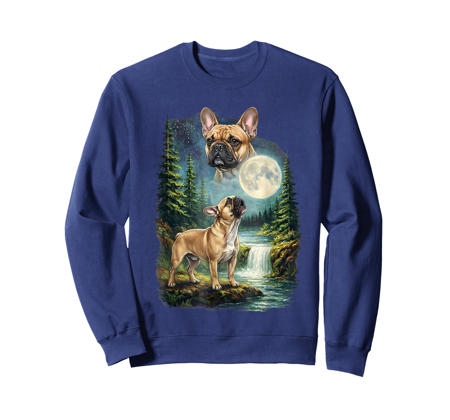 French Bulldog Moonlit Night Art Frenchie Howling at Moon T-Shirt