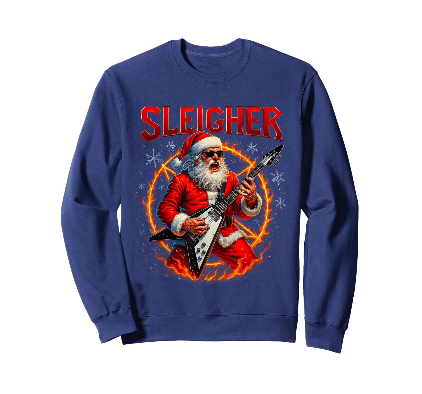 Sleigher Metal Santa Rocking Christmas Design T-Shirt