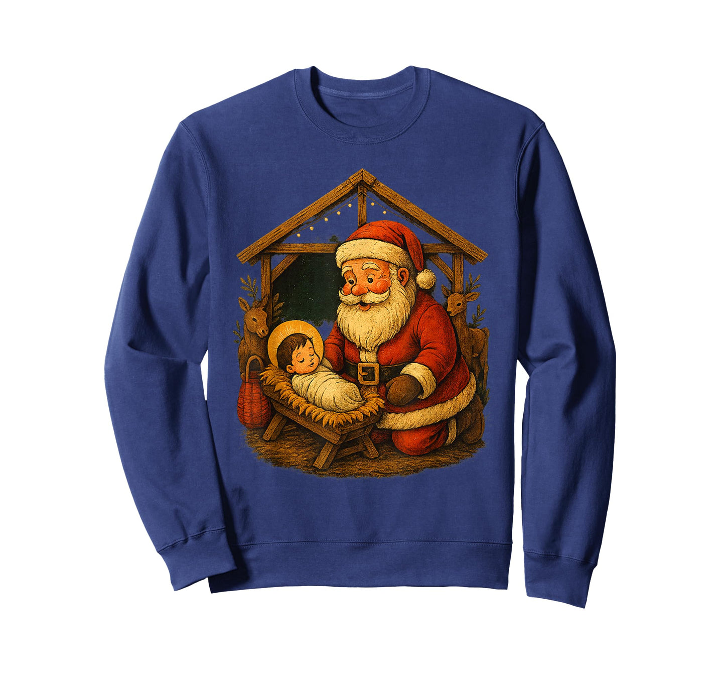 Christmas Design Kneeling Santa Claus with Baby Jesus T-Shirt