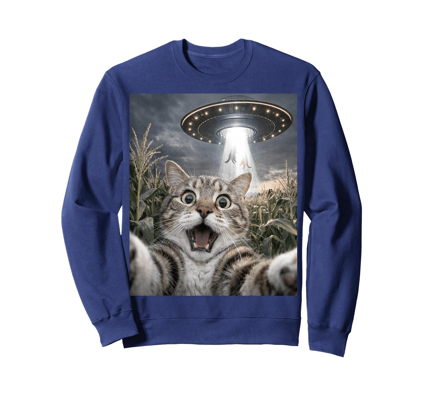 Funny Cat Selfie UFO Alien Animal Meme for Men Women Kids T-Shirt