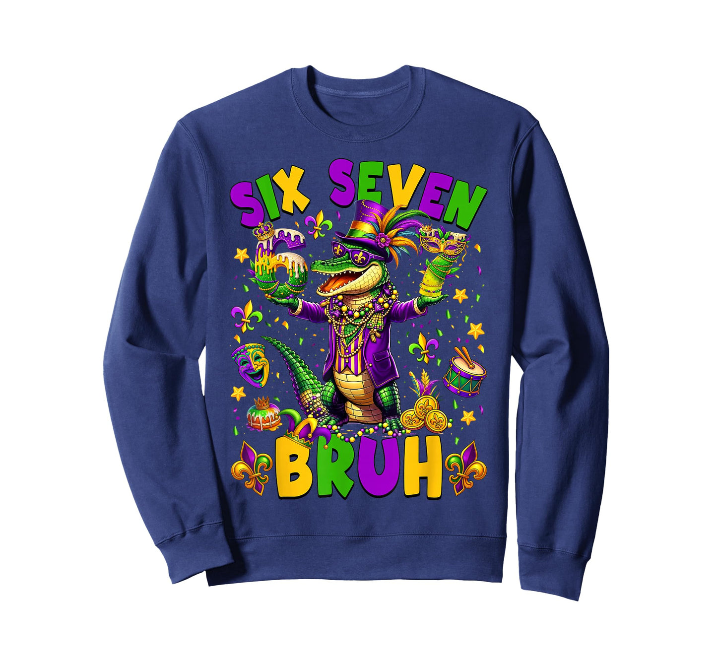 Mardi Gras Six Seven Bruh Mardigator Alligator 6 7 Meme Boy T-Shirt
