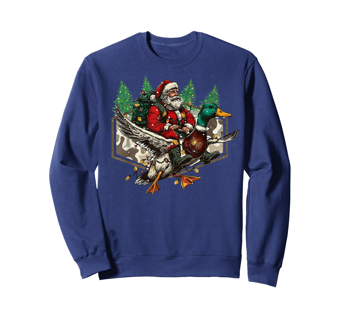 Christmas Santa Riding Duck Xmas Lights Hunting Season T-Shirt