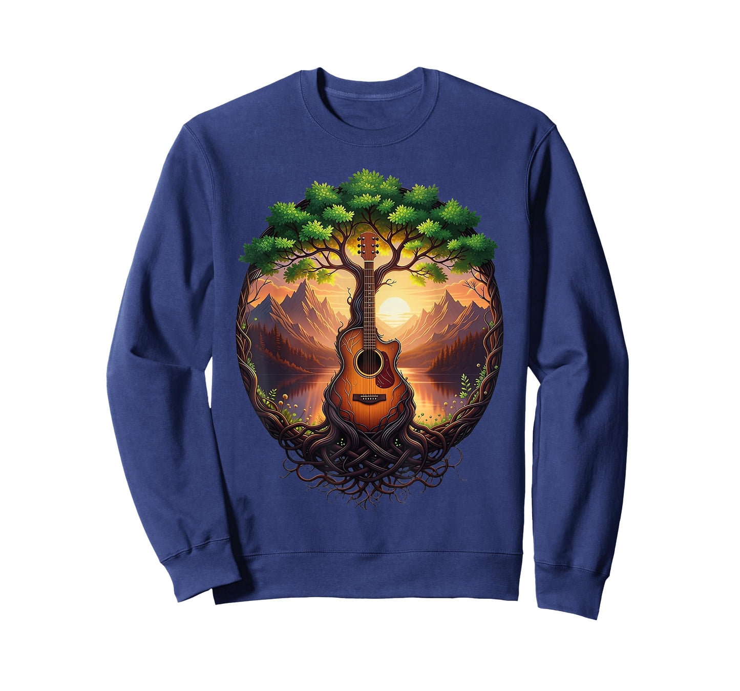 Acoustic Guitar Tree by The Lake Nature Sunset Guitarist T-Shirt