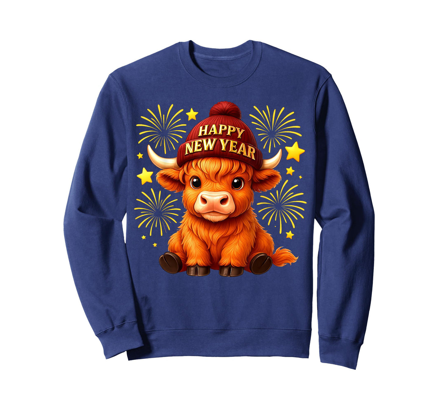 Happy New Year 2026 Highland Cow & Party Hat New Years Eve T-Shirt