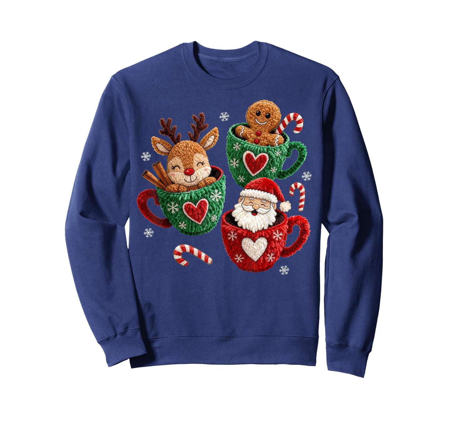 Santa Reindeer Gingerbread Faux Yarn Christmas T-Shirt