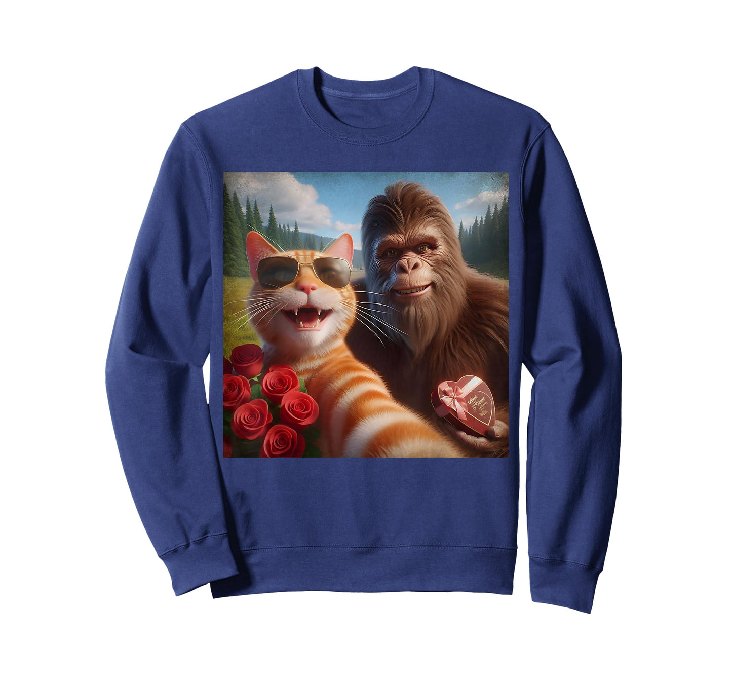 Funny Valentine Cat and Bigfoot Selfie Meme T-Shirt