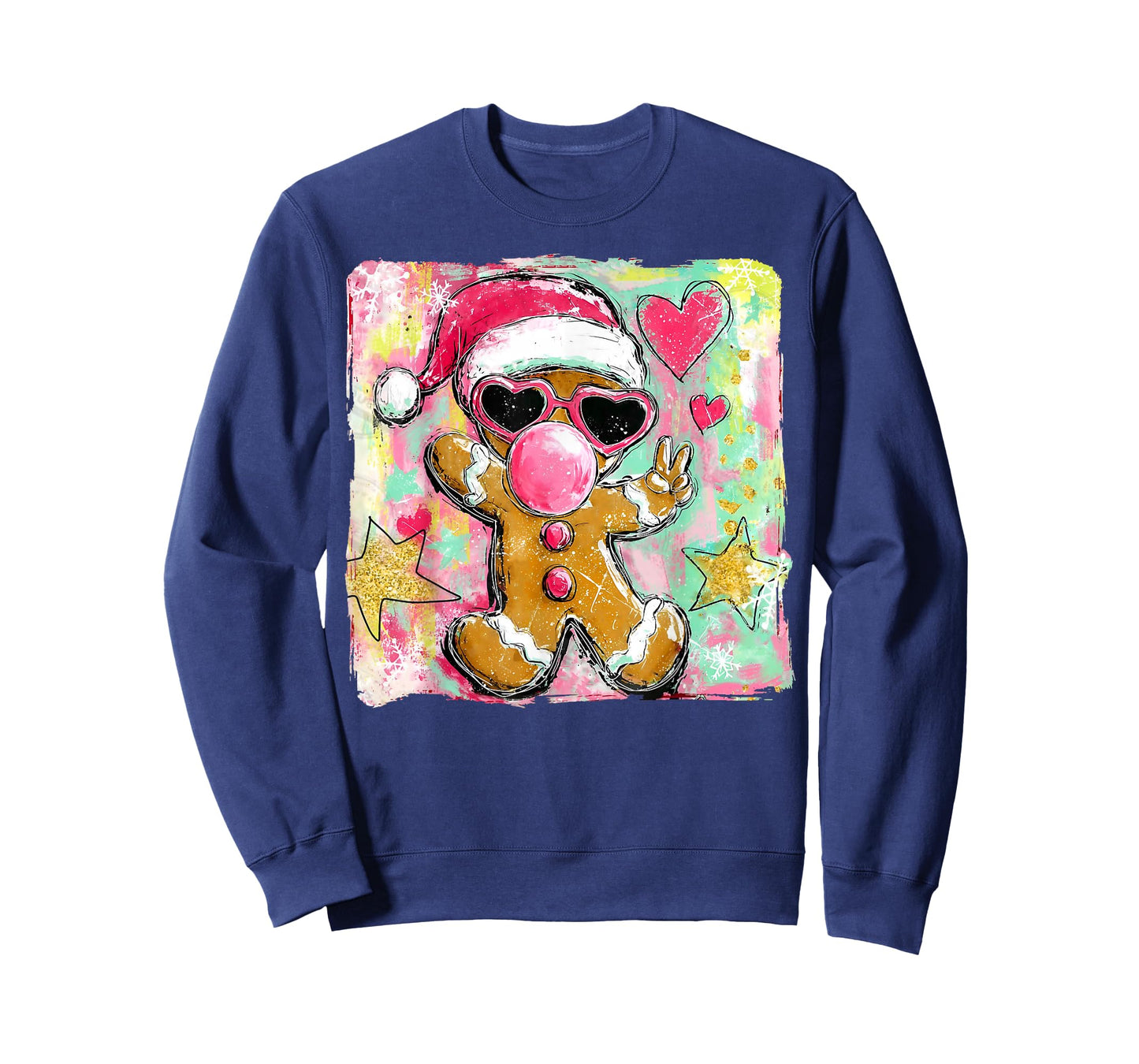 Retro Gingerbread Blowing Bubble Gum Sunglasses Christmas T-Shirt