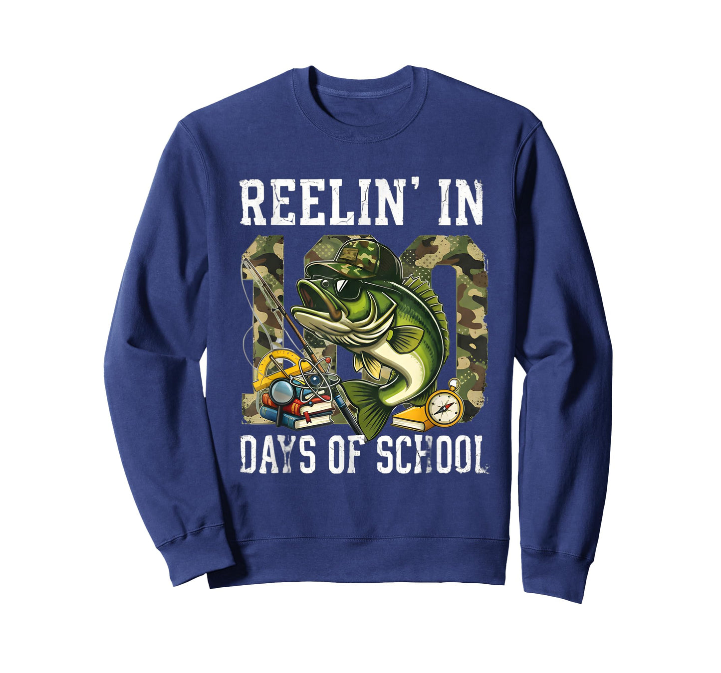 Reelin' in 100 Days of School Bass Camo Fishing Lover Boys T-Shirt