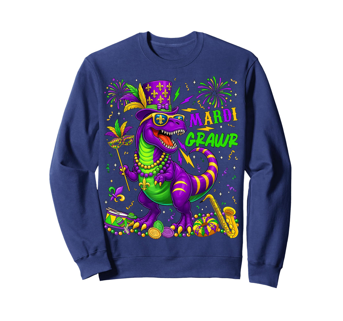 Mardi Grawr T-Rex Dino Mardi Gras Dinosaur Beads Men Boy Kid T-Shirt
