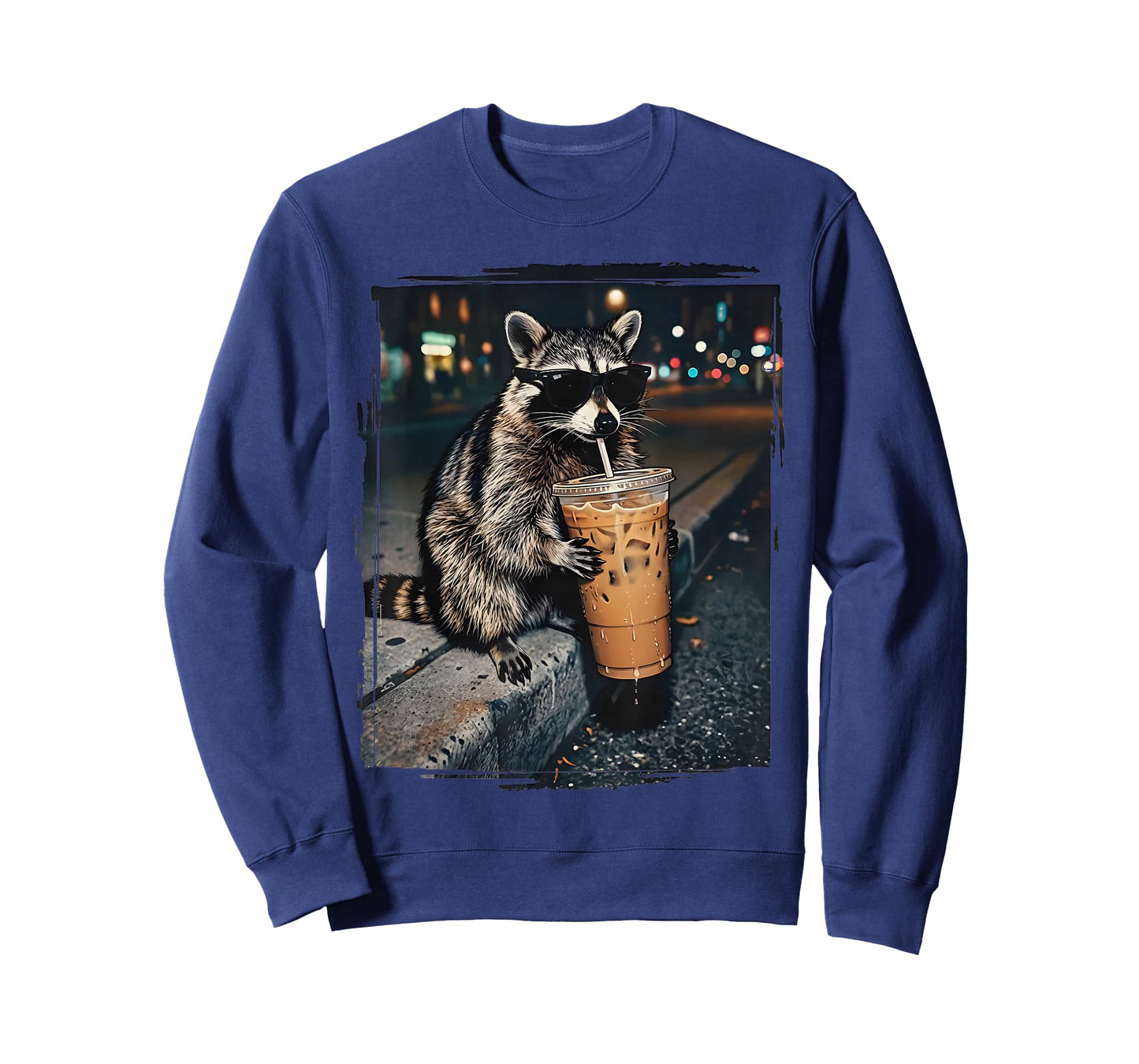 Feral for Iced Coffee Funny Cool Raccoon Drinking Sunglasses T-Shirt