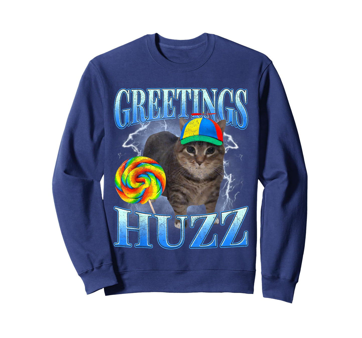 Y2K Lollipop Cat Meme Greetings Huzz Funny Gen Z Alpha Slang T-Shirt