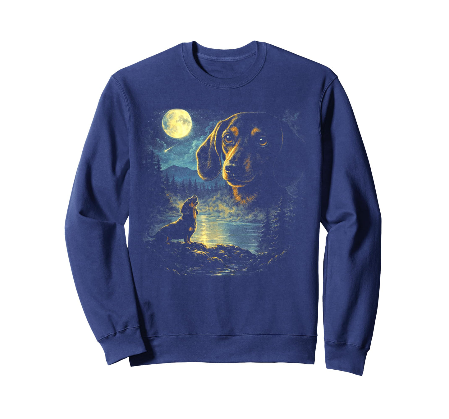 Dachshund Howling to The Moon Vintage 90s Retro Wiener T-Shirt