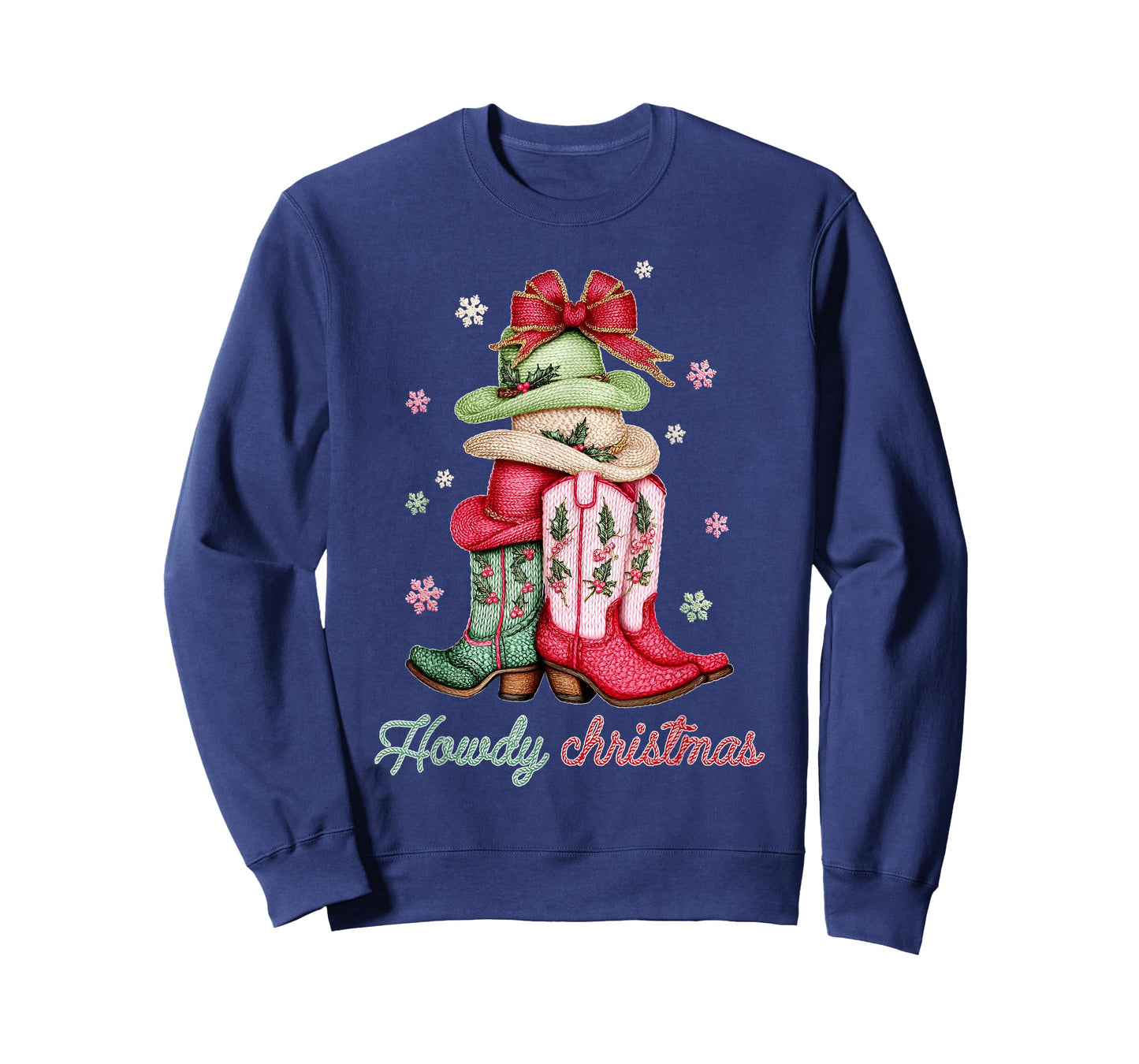 Howdy Christmas Crochet Boots Western Cowboy Xmas Holiday T-Shirt