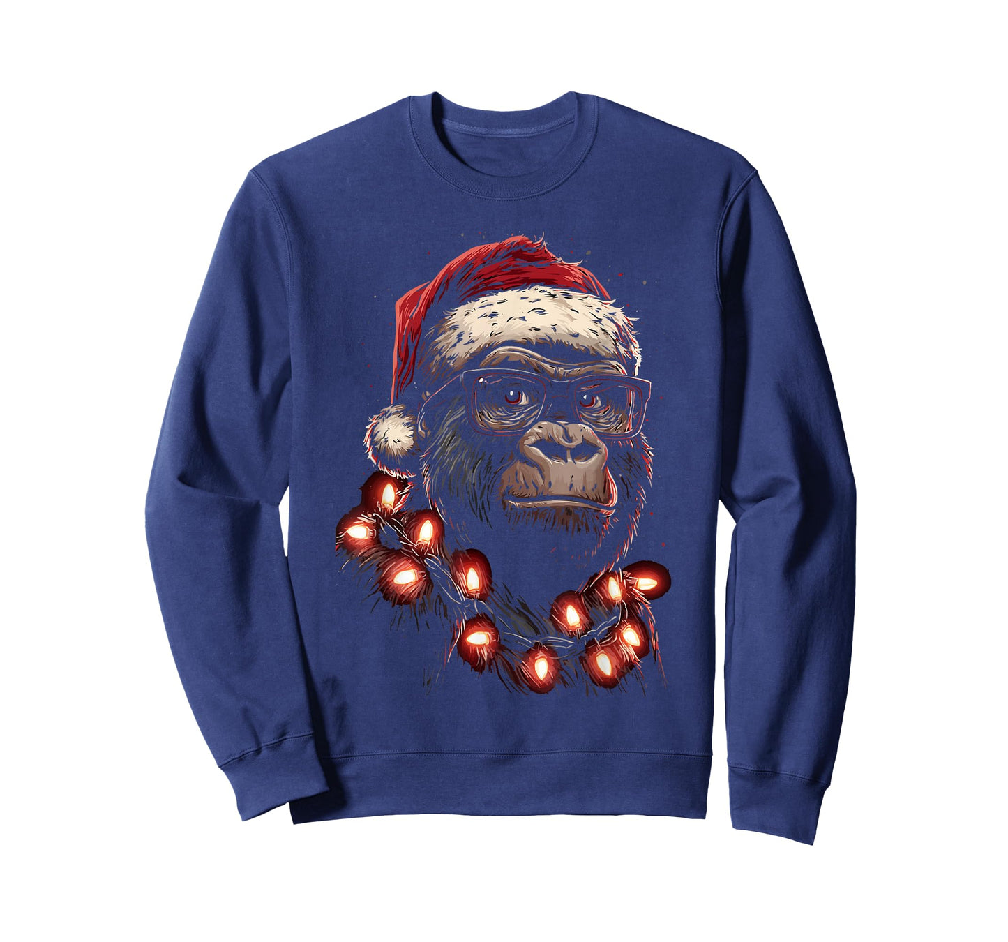 Cute Christmas Gorilla with Glasses Santa Hat Festive Animal T-Shirt