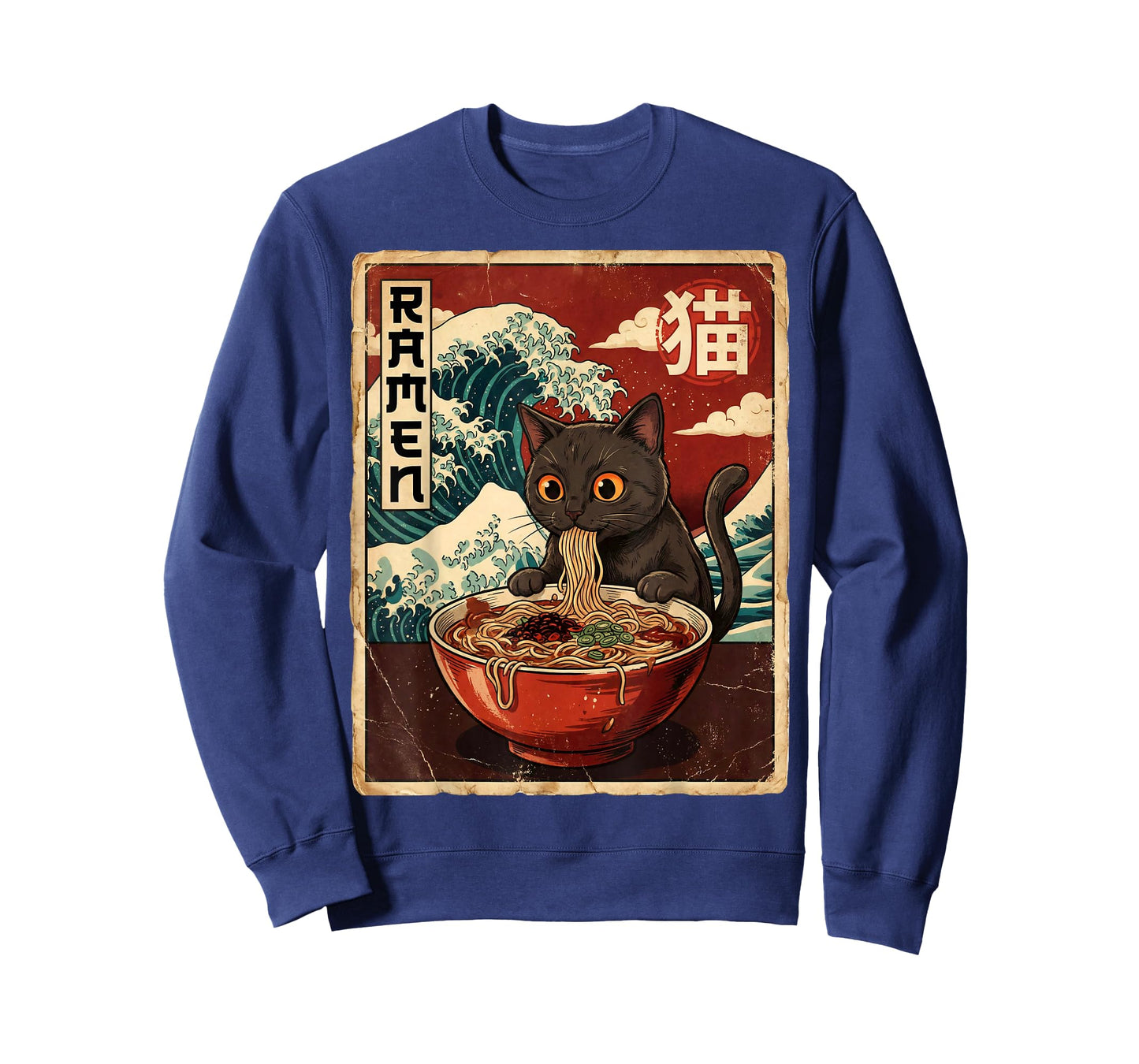 Funny Graphic Vintage Cat Ramen Japanese Ukiyo-e Woodblock T-Shirt